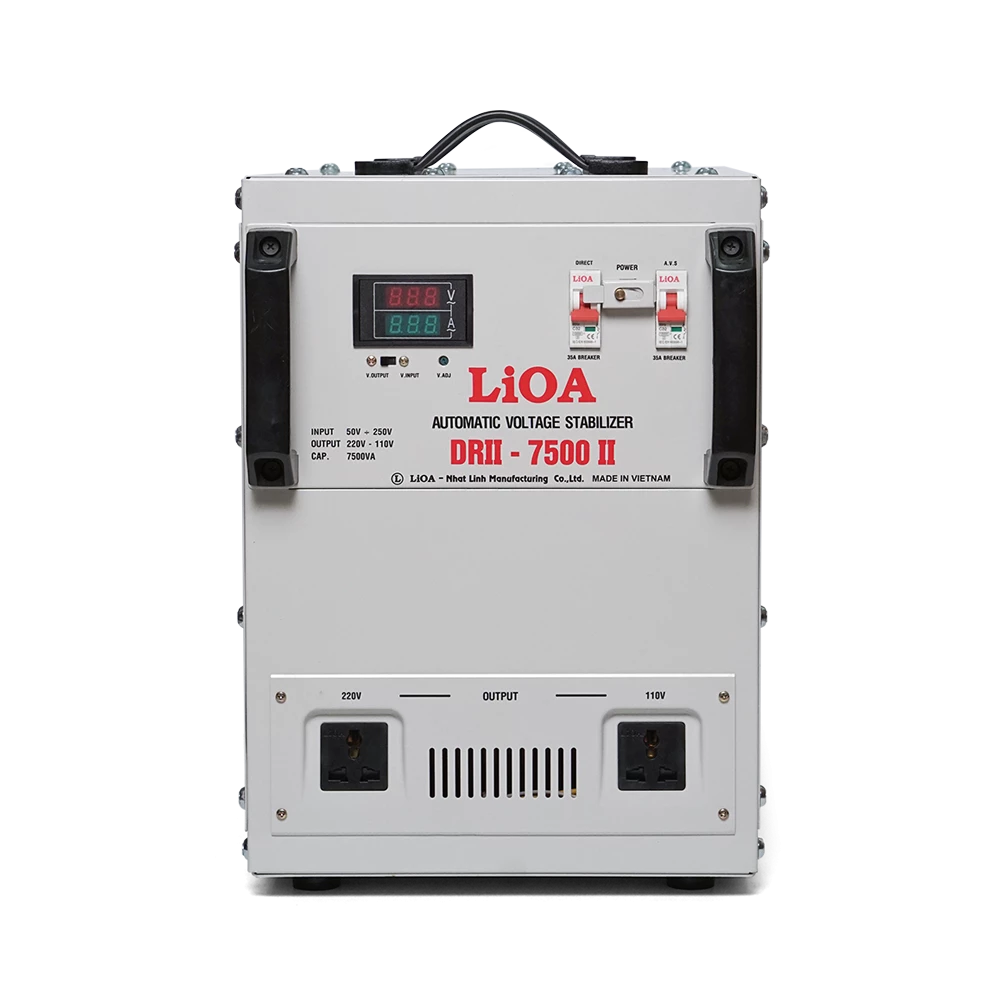 Ổn Áp LiOA 1 Pha DRII-7500II 7,5kVA 7500VA. Điện Áp Vào 50V÷250V, Điện Áp Ra 220V÷110V.