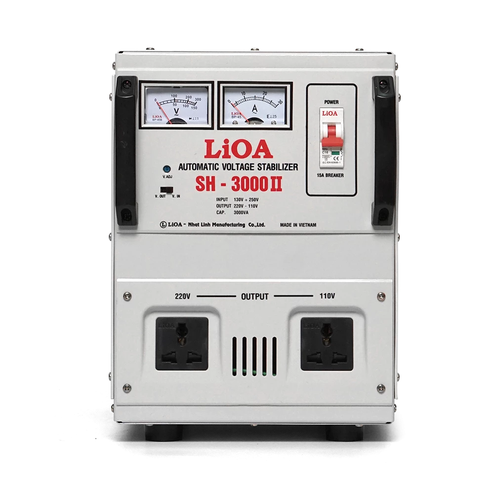 Ổn Áp LiOA 1 Pha mã SH-3000II 3kVA 3000VA. Điện Áp Vào 130V÷250V, Điện Áp Ra 220V÷110V