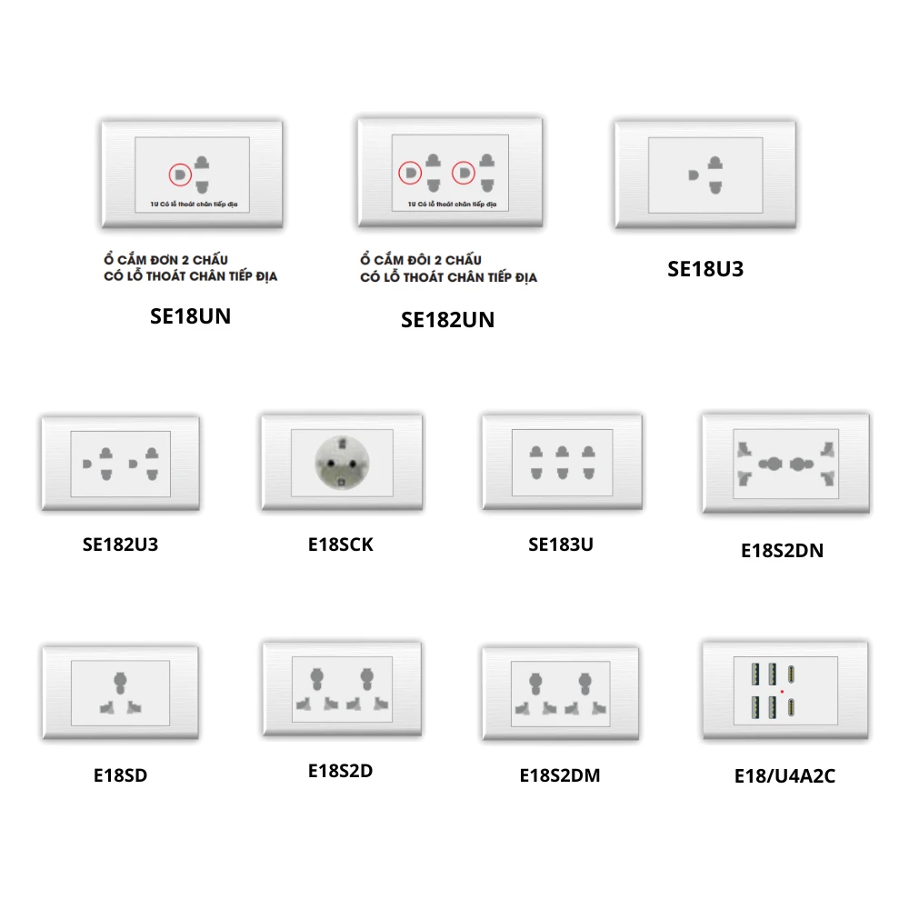 Ổ cắm dòng E18 & E18S mã SE18UN/ SE182UN/ SE18U3/ SE182U3/ SE183U/ E18SD/ E18S2D/ E18S2DM/ E18SCK/ E18S2DN/ E18/U4A2C