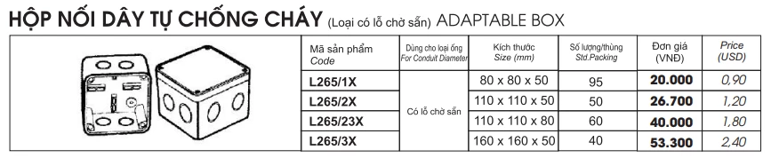 Hộp nối dây tự chống cháy LiOA (có lỗ chờ sẵn)