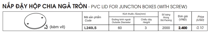 Nắp đậy hộp chia ngả tròn LiOA (kèm vít)