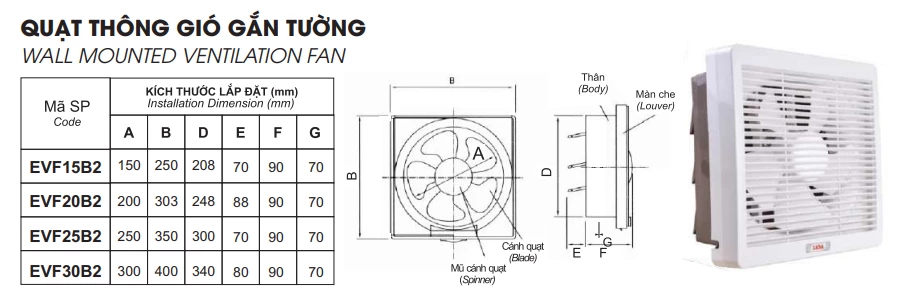 Quạt thông gió gắn tường LiOA mã EVF25B2