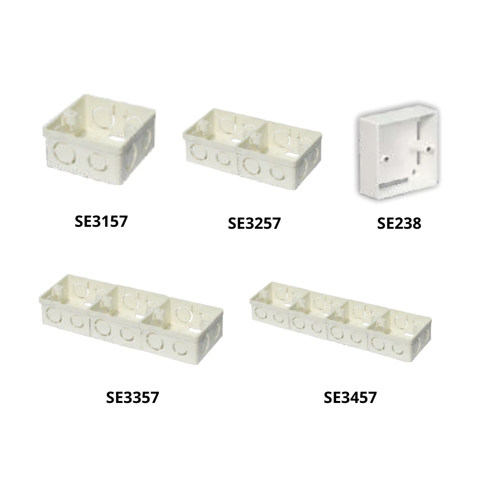 Đế âm tường và đế lắp nổi cho dòng mặt vuông V20 mã SE3157 / SE3257 / SE3357 / SE3457 / SE238