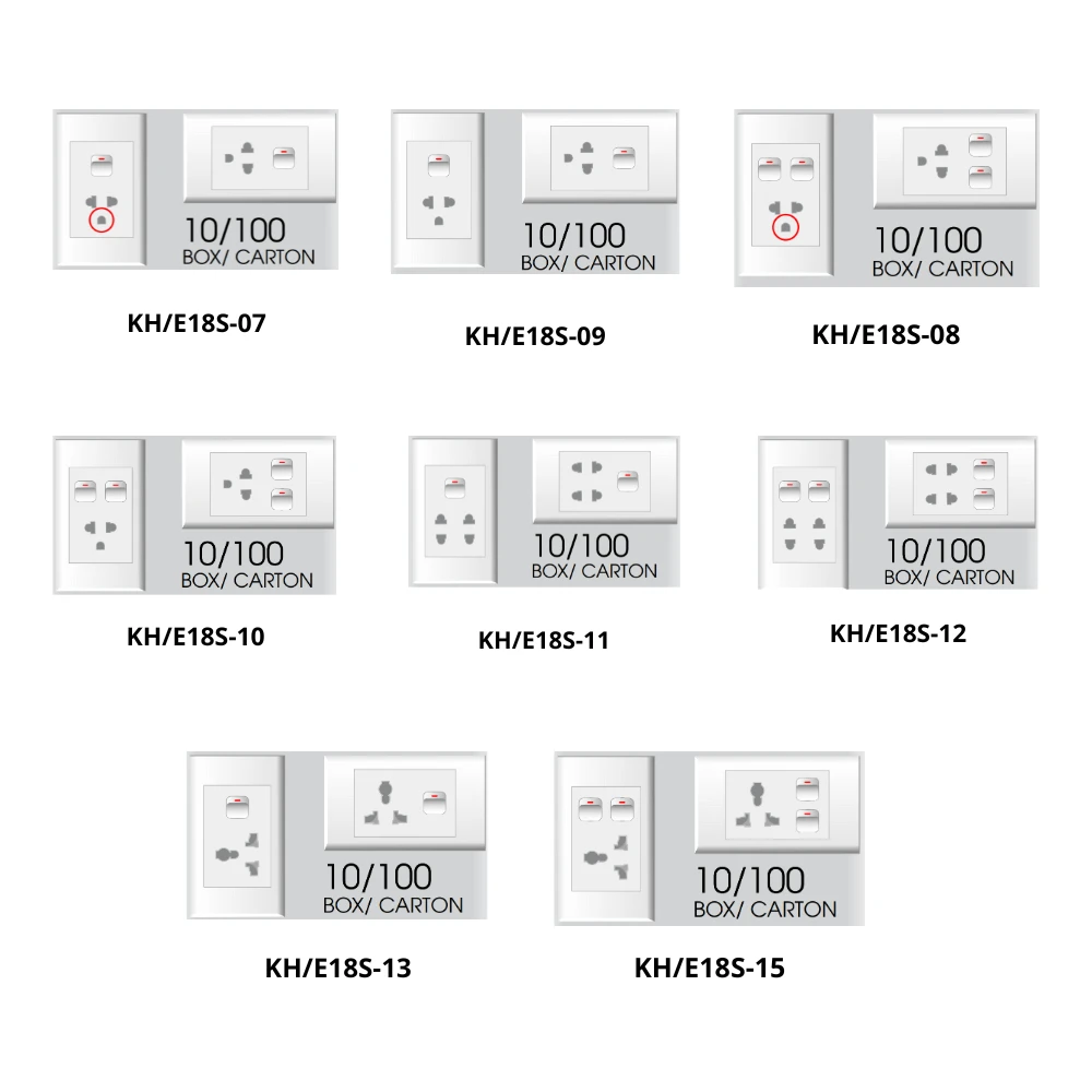 Thiết bị điện có công tắc kết hợp ổ cắm điện lắp sẵn dòng E18S mã KH/E18S-07 / KH/E18S-09 / KH/E18S-8 / KH/E18S-10 / KH/E18S-11 / KH/E18S-12 / KH/E18S-13 / KH/E18S-15