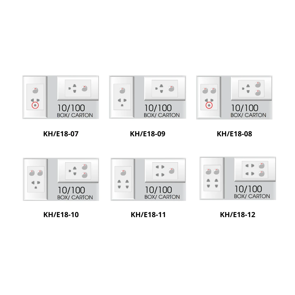 Thiết bị điện có công tắc kết hợp ổ cắm điện lắp sẵn E18 mã KH/E18-07 / KH/E18-08 / KH/E18-09 / KH/E18-10 / KH/E18-11 / KH/E18-12